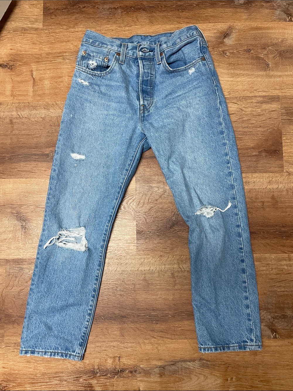 Levi's Light Blue Straight Leg Distressed Jeans